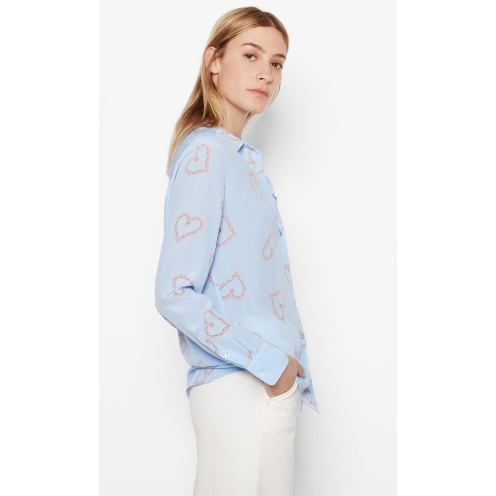 Equipment Brett 100% Silk Button Down Shirt Periwinkle Heart Print NWT S $258 - Picture 4 of 16